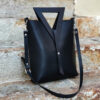 Black Leather Bag With Wooden Triangle Handles
