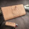 Leather Tobacco Pouch With Pyrography, Holding Hands