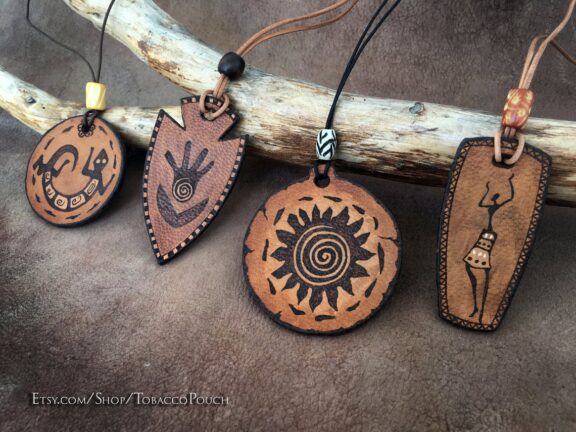 Leather African Necklace With Pyrography