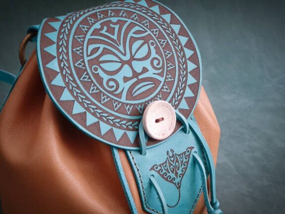 Mini Leather Backpack Polynesian Design