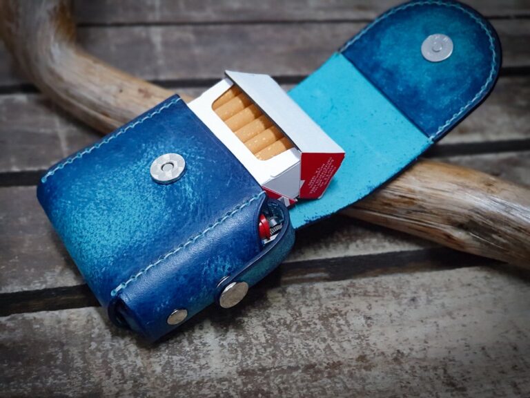 Blue Leather Cigarette Case With Vegvisir Symbol