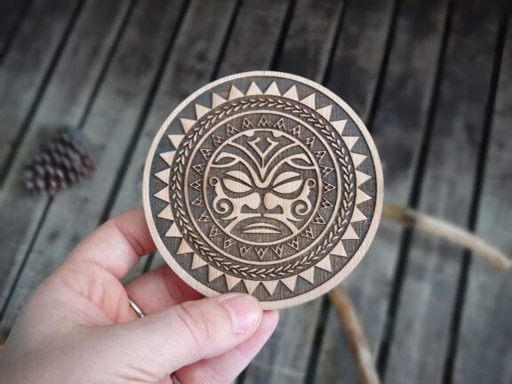 POLYNESIAN Design Wooden Stamp For Leather Crafting | 9 cm diameter