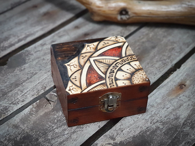 Small Wooden Box With Mandala Pyrography