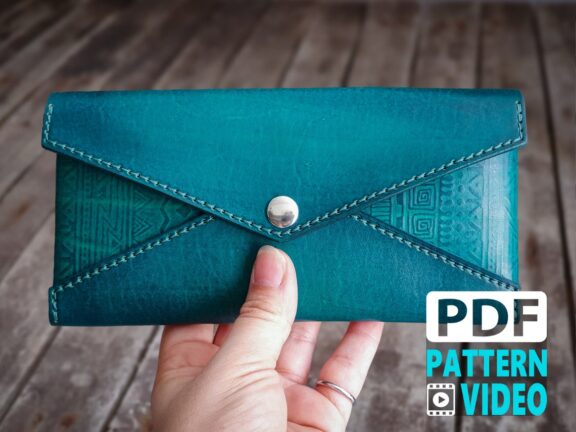 PDF Leather Pattern. Long envelope Wallet Pattern and Video Tutorial
