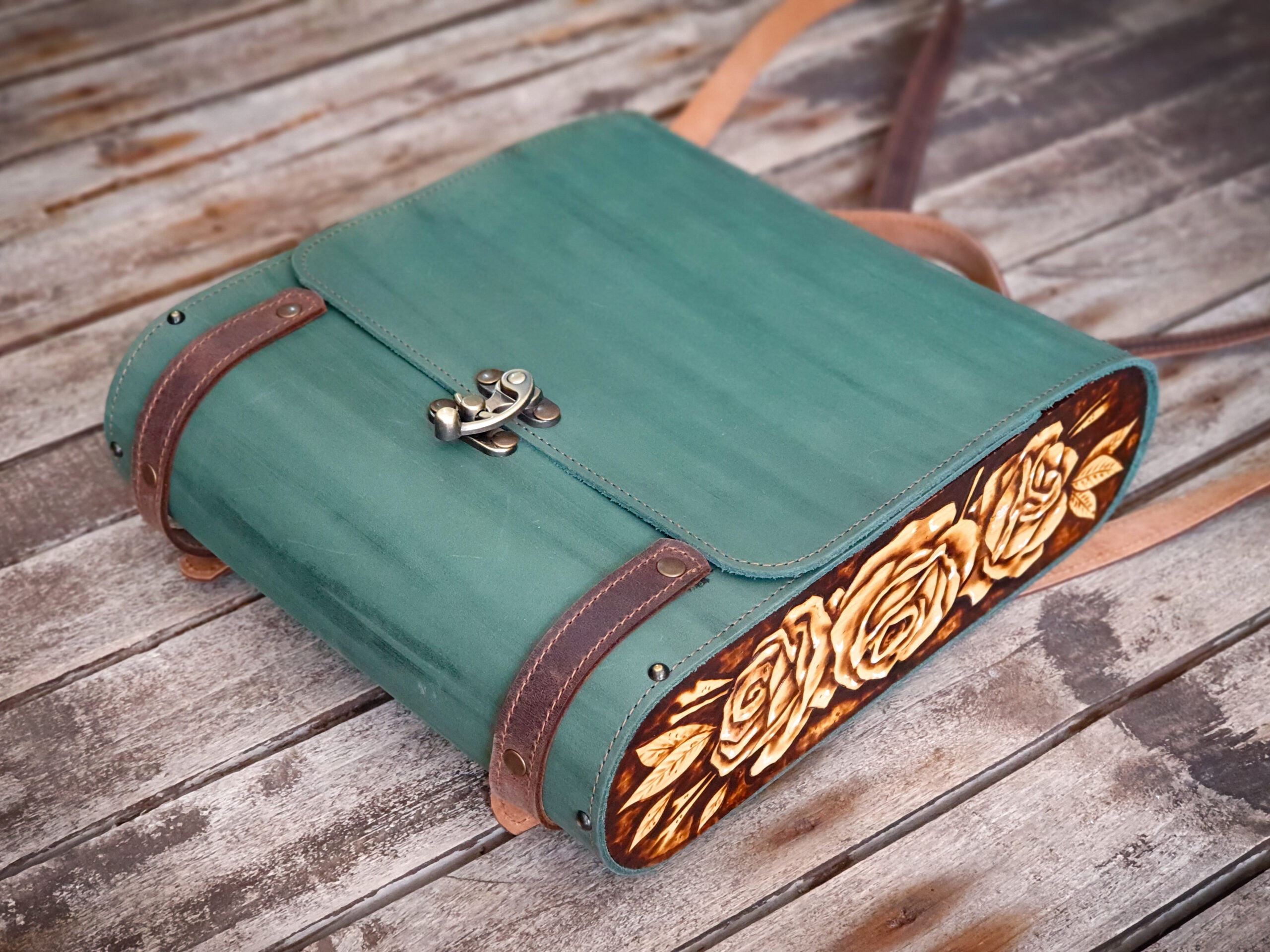 Leather Backpack With Wooden Sides - Eleanaworkshop