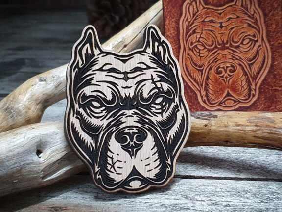 Pitbull Wooden Stamp For Leather Crafting | Dimensions 8,5 cm x 6,5 cm