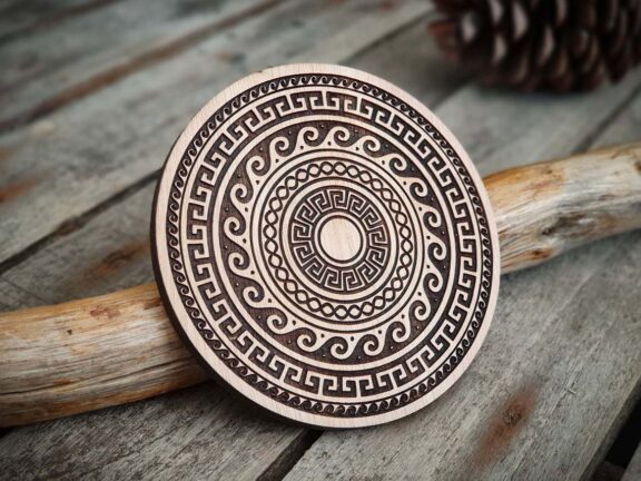 GREEK Round Design Wooden Stamp For Leather Crafting | 11 cm diameter