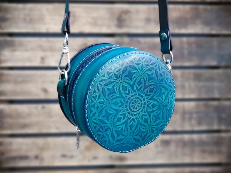 Handmade Mini Leather Pouch. Handpainted Turquoise Leather Bag. Leather Pouch With Mandala Stamping