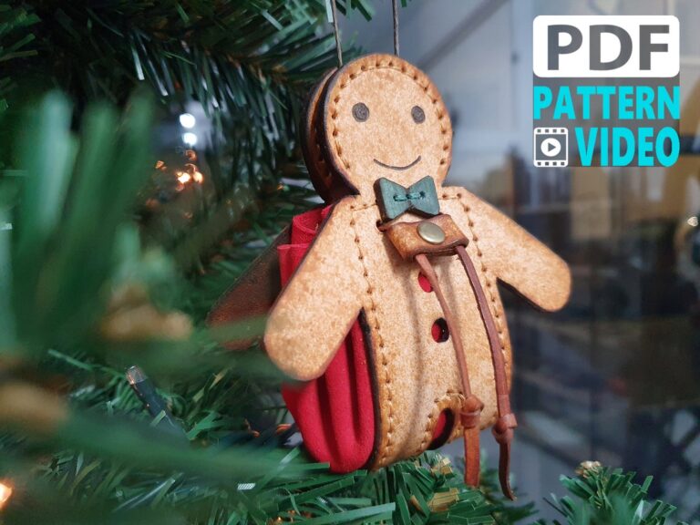 PDF Leather Pattern. Gingerbread Cookie Pouch | Drawstring Leather Pouch | Christmas Leather Ornament
