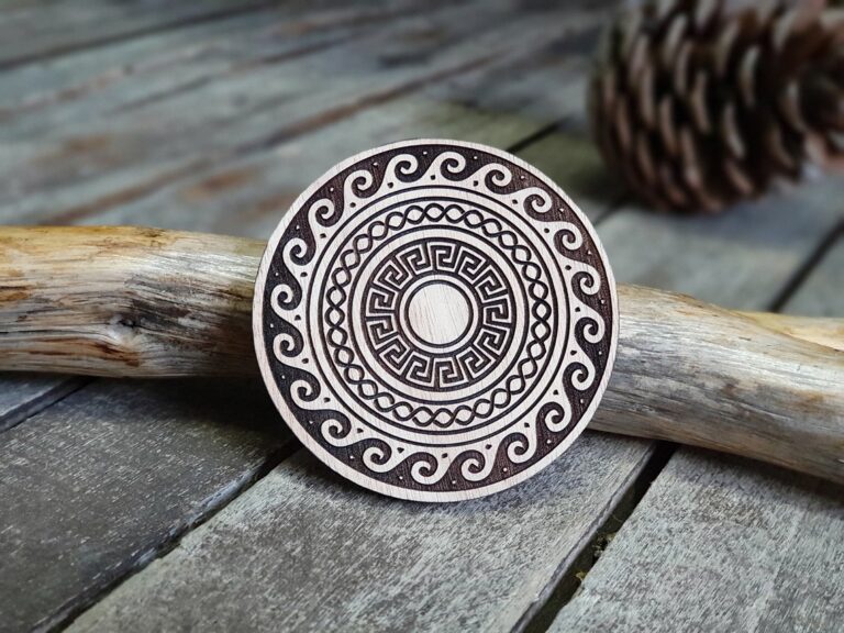 Greek Round Design Wooden Stamp For Leather Crafting | 8 cm diameter
