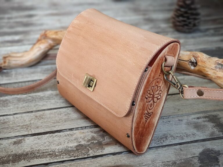 Wood and Leather Bag Beige | Handmade Leather Handbag With Wooden Sides