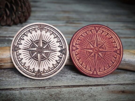 Nautical Compass Wooden Stamp For Leather Crafting
