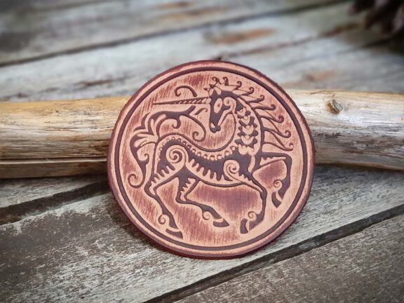 Leather Round Patch Unicorn | 8 cm