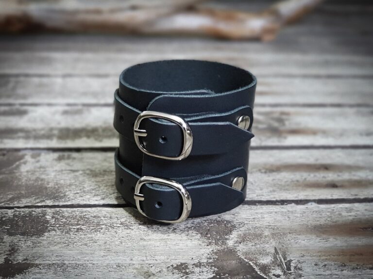 Unisex Leather Cuff Bracelet Black | Handmade Leather Wrist Cuff