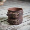 Unisex Leather Cuff Bracelet Brown | Handmade Leather Wrist Cuff