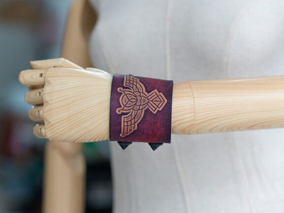 Purple Leather cuff Bracelet with Owl Design