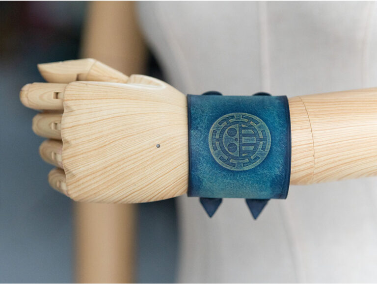 Blue leather Cuff Bracelet With Stamp Design