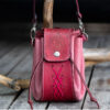 Pink Leather Drawstring Pouch With Handle