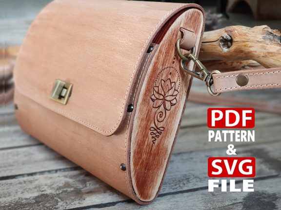 Laser Cut SVG and PDF Pattern. Leather Bag With Wooden Sides