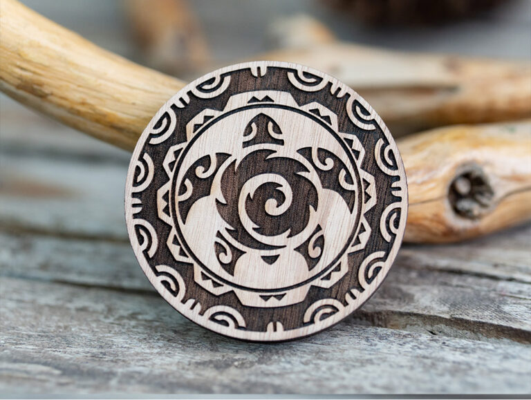 Tribal Turtle Round Design Wooden Stamp
