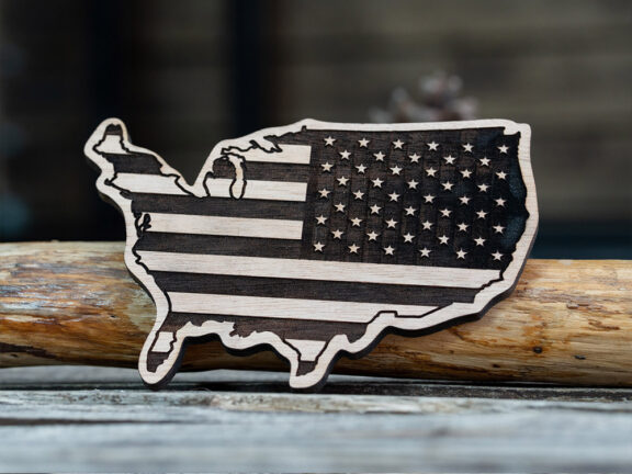 USA Map Flag Wooden Stamp
