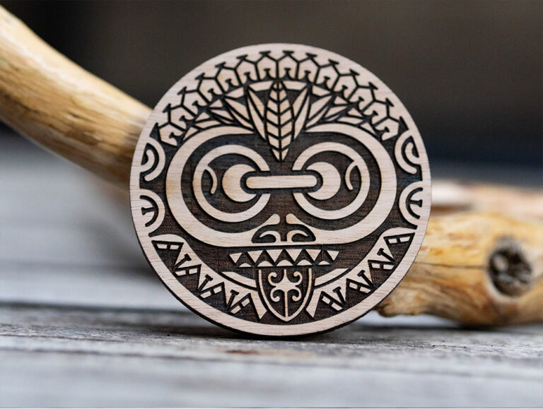 Maori Mask Design Round Wooden Stamp