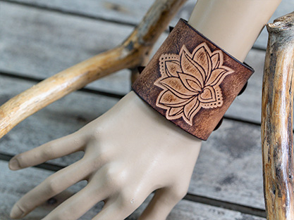 Lotus Leather Cuff Bracelet