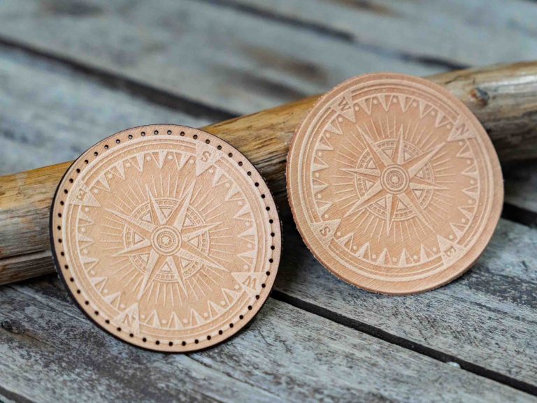 Leather Round Patch Nautical Compass