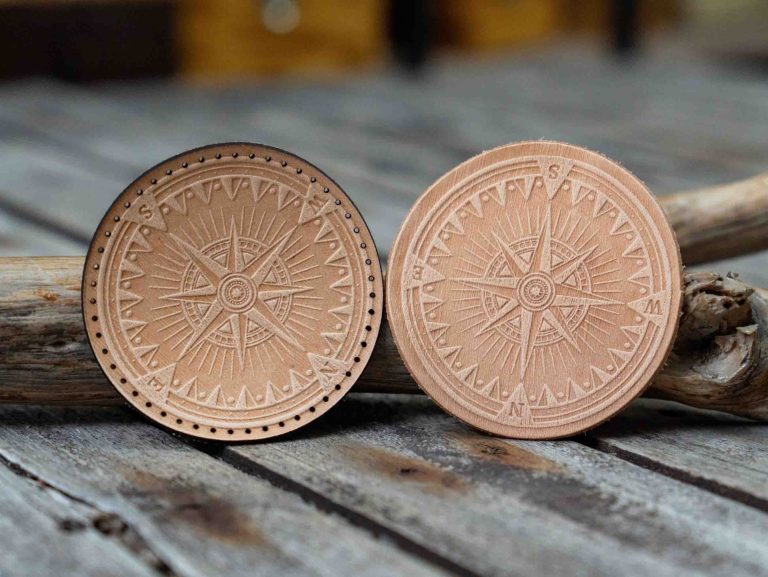 Leather Round Patch Nautical Compass