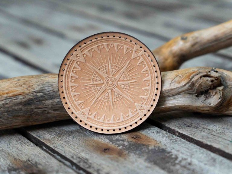 Leather Round Patch Nautical Compass