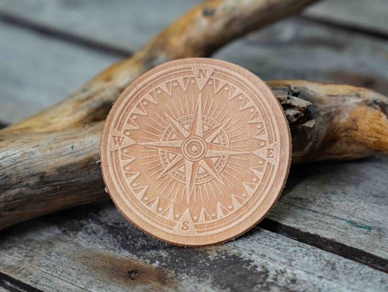 Leather Round Patch Nautical Compass