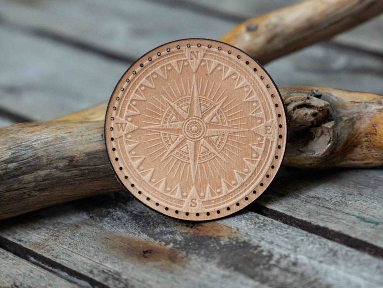 Leather Round Patch Nautical Compass