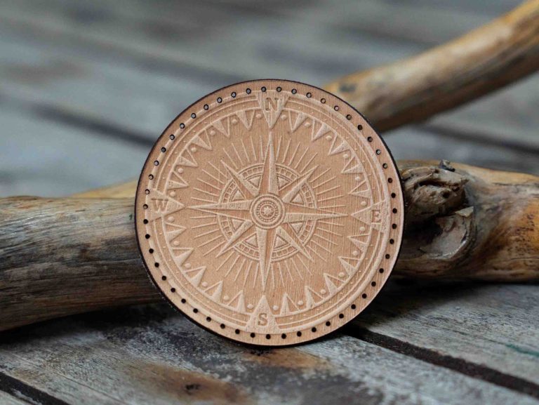 Leather Round Patch Nautical Compass