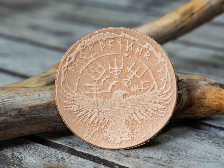 Leather Round Patch Norse Raven Rune