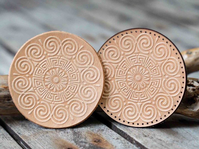 Leather Round Patch Meandros Wind Mandala