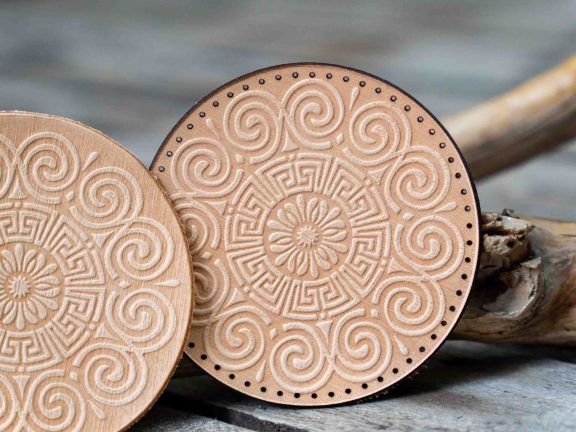 Leather Round Patch Meandros Wind Mandala