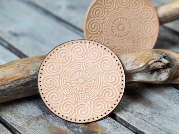 Leather Round Patch Meandros Wind Mandala