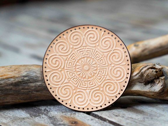 Leather Round Patch Meandros Wind Mandala