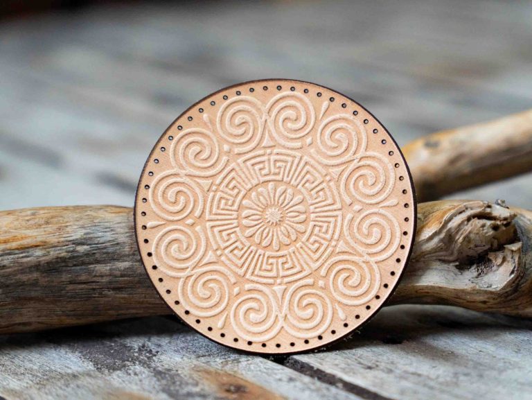 Leather Round Patch Meandros Wind Mandala