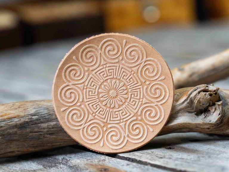 Leather Round Patch Meandros Wind Mandala