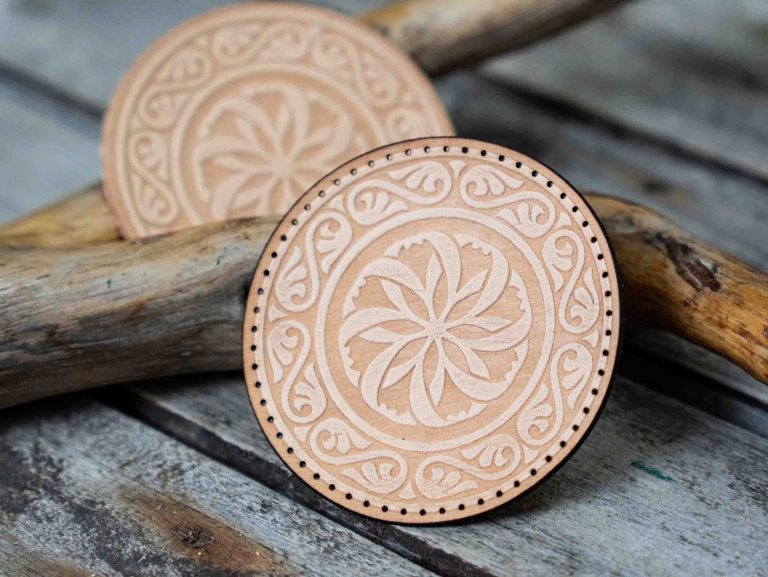 Leather Round Patch Vintage Floral Mandala