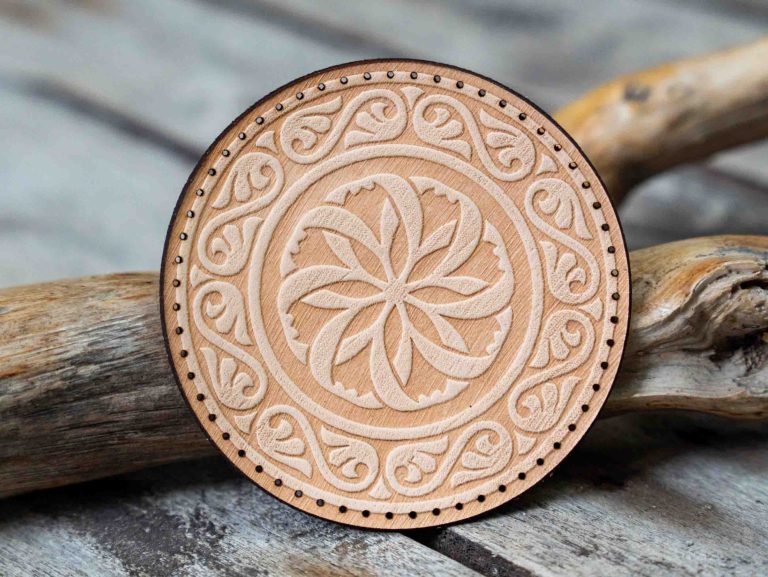 Leather Round Patch Vintage Floral Mandala