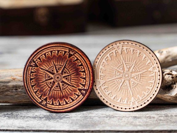 Leather Round Patch Nautical Compass