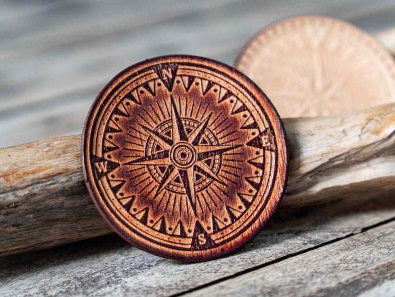 Leather Round Patch Nautical Compass