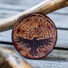 Leather Round Patch Norse Raven Rune