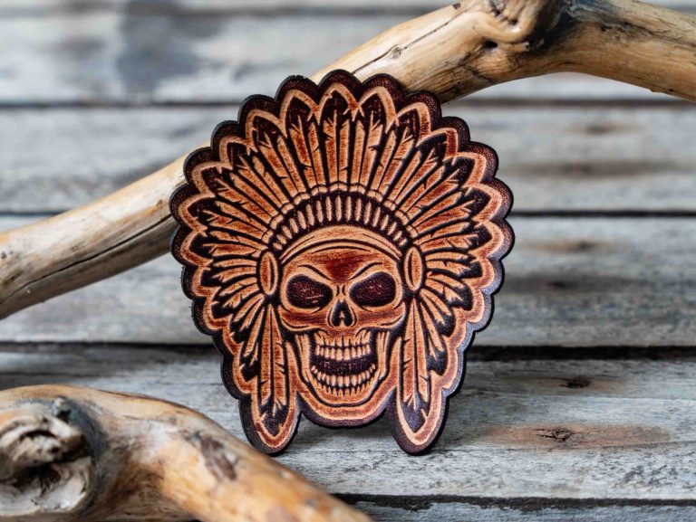 Leather Patch Indian Skull