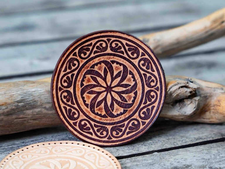 Leather Round Patch Vintage Floral Mandala