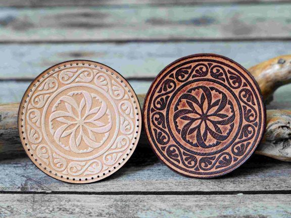 Leather Round Patch Vintage Floral Mandala