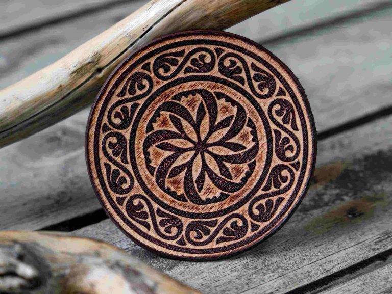 Leather Round Patch Vintage Floral Mandala