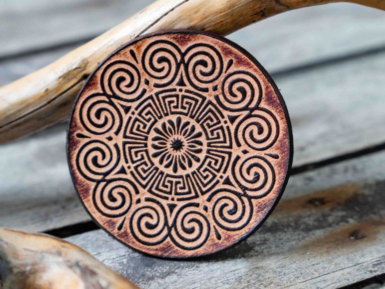 Leather Round Patch Meandros Wind Mandala